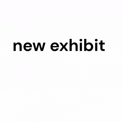 Text that reads 'new exhibit' in black font on a white background.