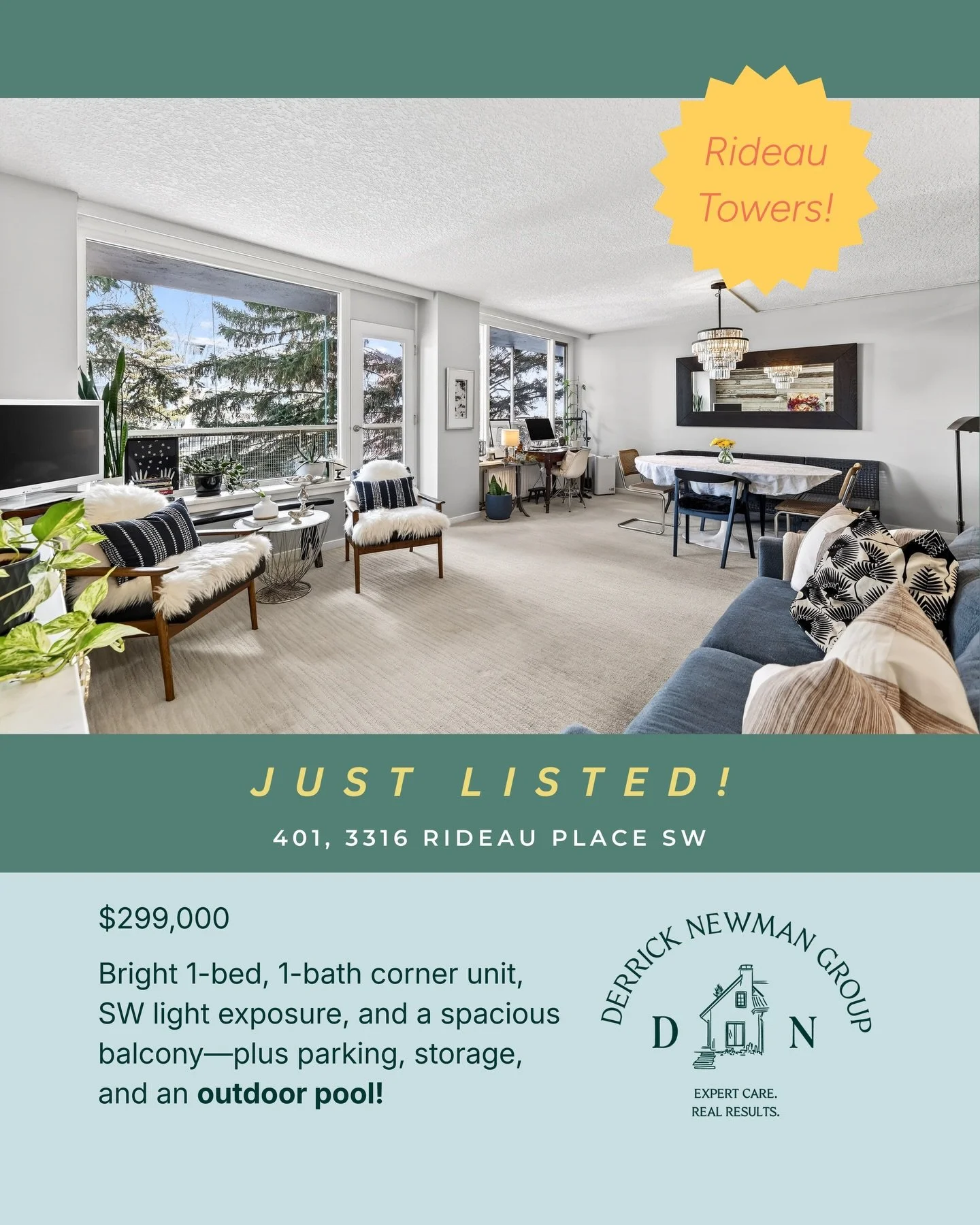 Welcome to Rideau Towers! ✨

This 1 bed, 1 bath corner unit has a really great feel&mdash;bright SW exposure through the kitchen, an easy open layout, and a big balcony tucked into the trees for a bit of privacy. 🌳🌲

You&rsquo;re right on the Elbow