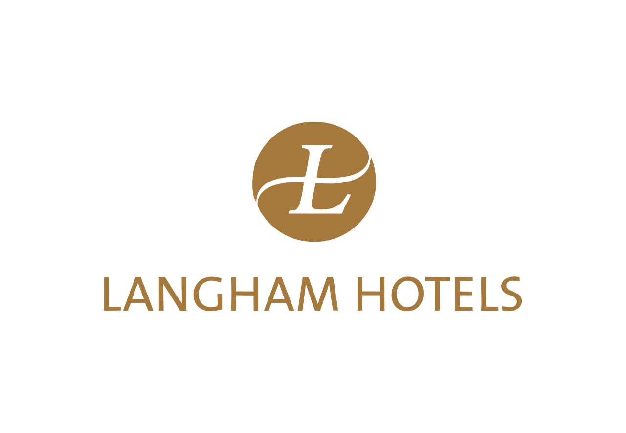 Langham Hotels logo featuring a brown circle with a white stylized 'L' and 'H' inside, and the text 'Langham Hotels' below the circle.