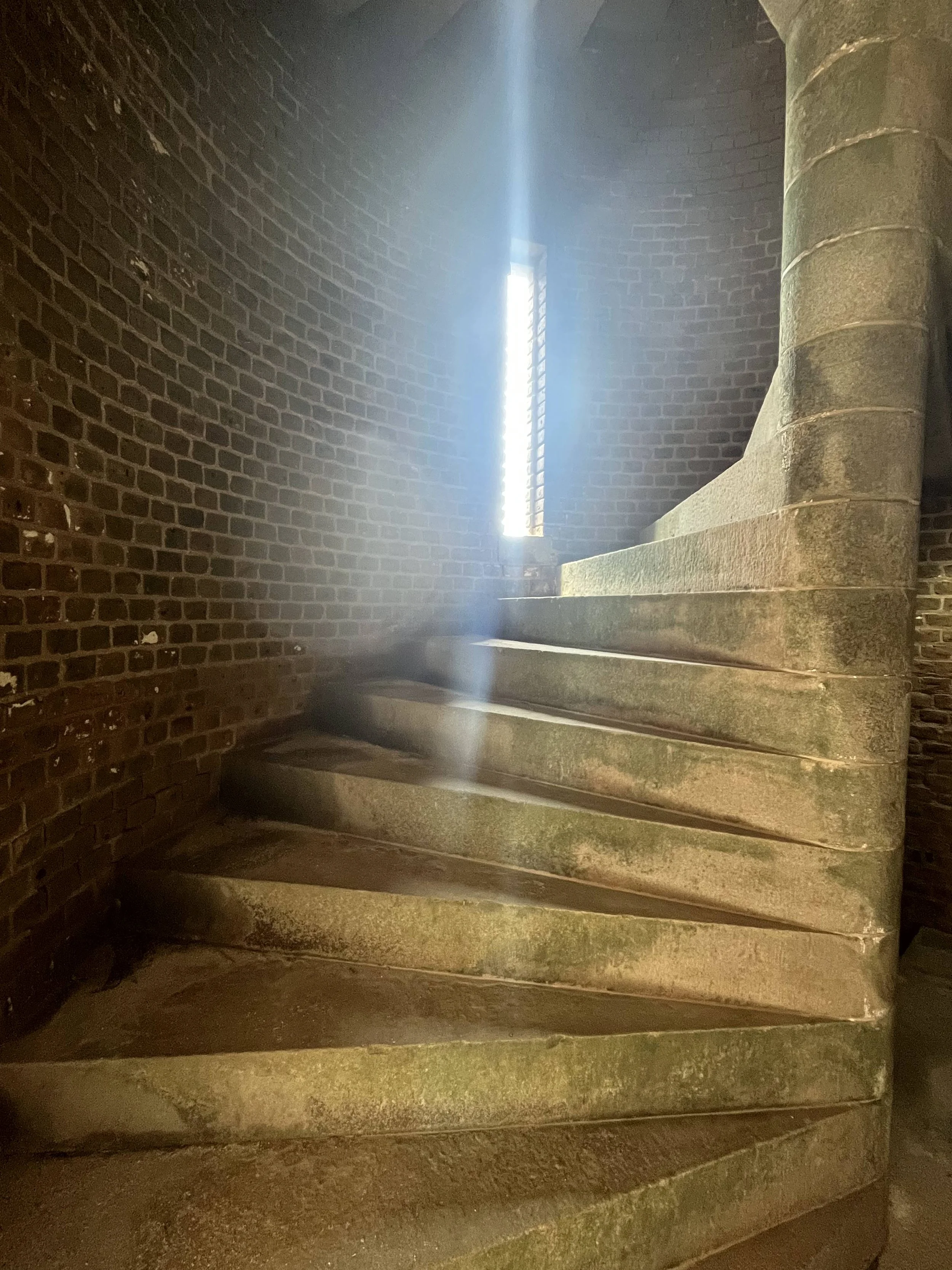 Dark, still. Just the wonder of everyone who climbed these stairs before me.