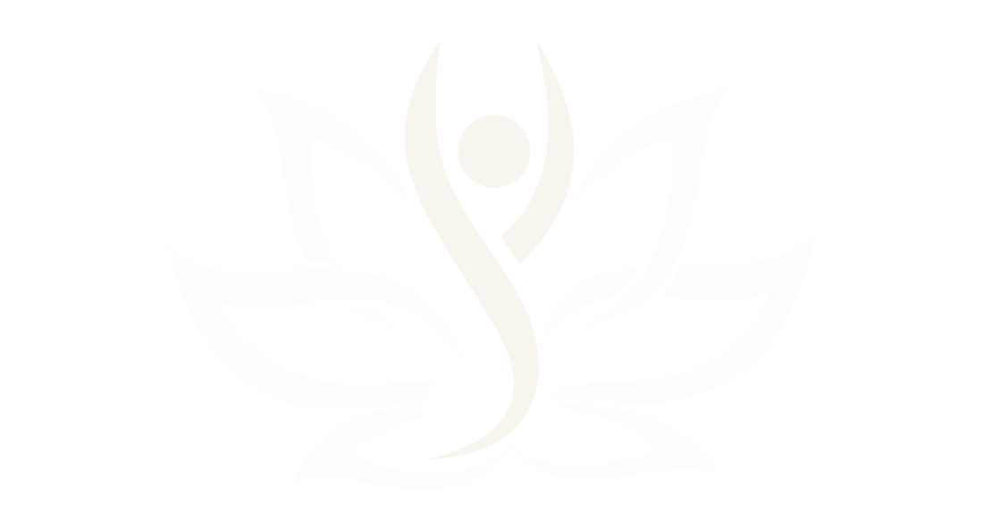 Stylized white lotus flower with a person sitting in meditation pose on top, set against a black background.