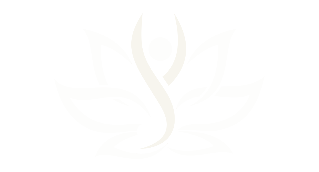 Stylized logo of a lotus flower with a person made of simple circle and curved lines emerging from the center.