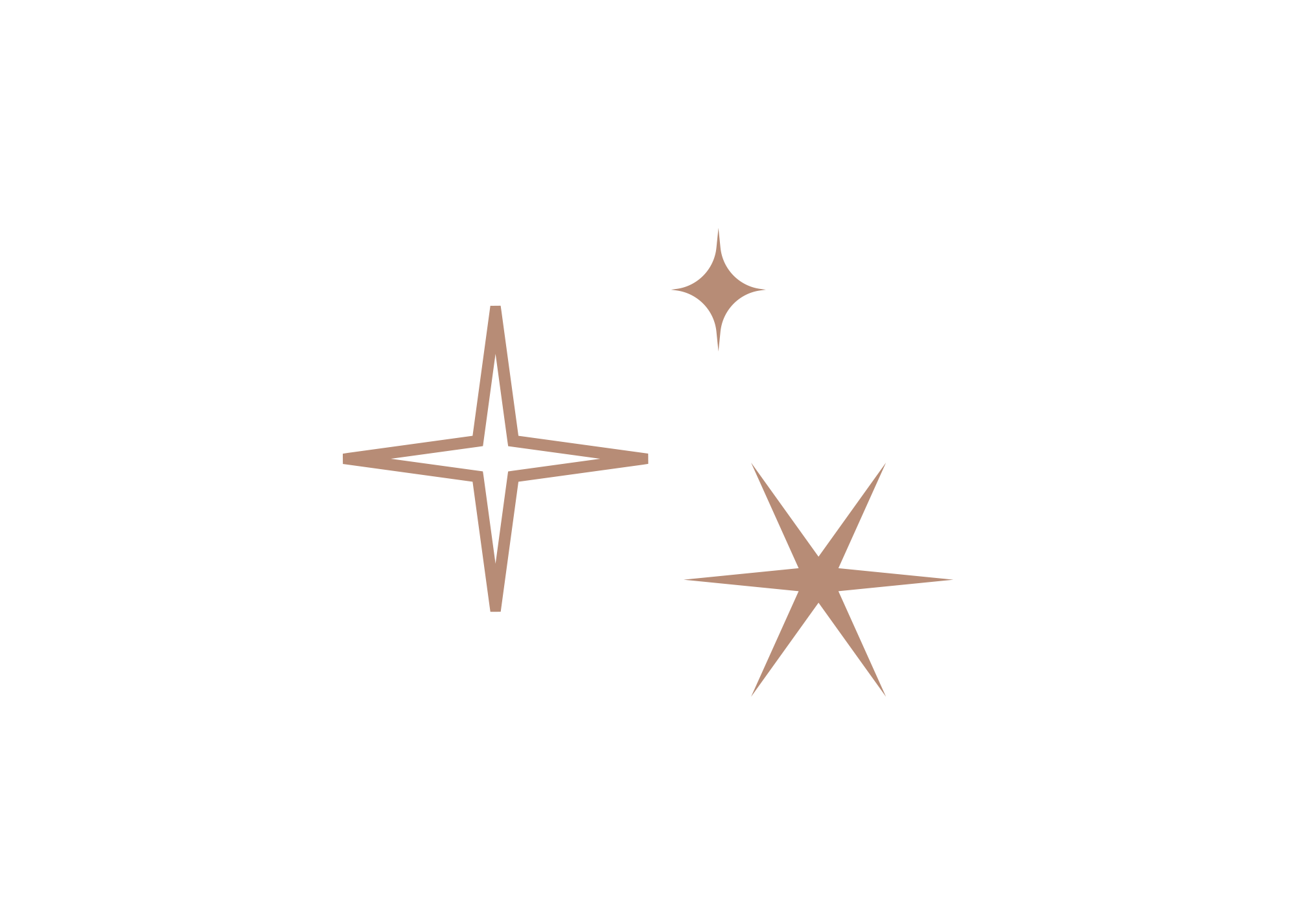 Dark background with three vintage-style stars in brown, each with four points. The stars are evenly spaced, with the largest to the left, a medium-sized above, and the smallest to the right.