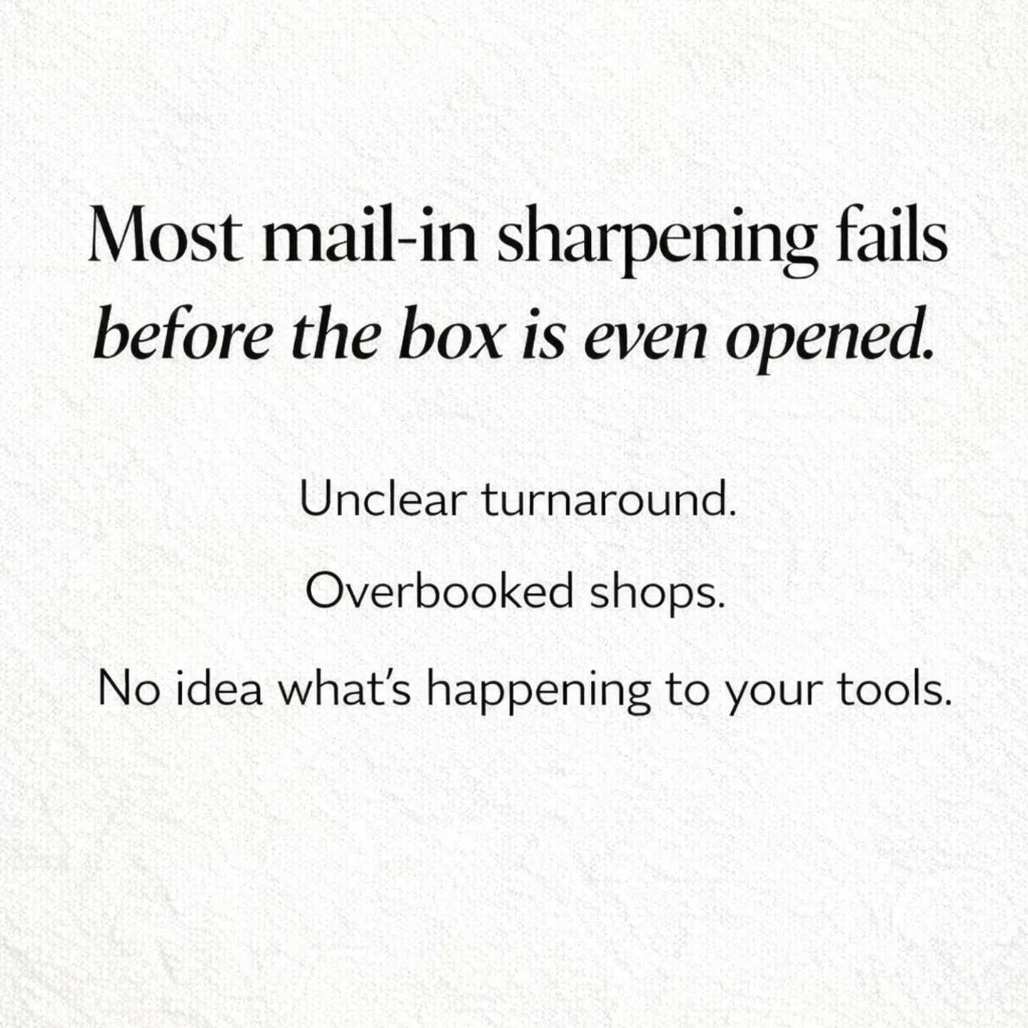Most mail-in sharpening fails before the box is even opened.

Unclear turnaround.
Overbooked sharpeners.
No idea what&rsquo;s happening to your tools.

I fixed that.

Battle Born now runs a Live Mail-In Status at the top of the website &mdash; so you