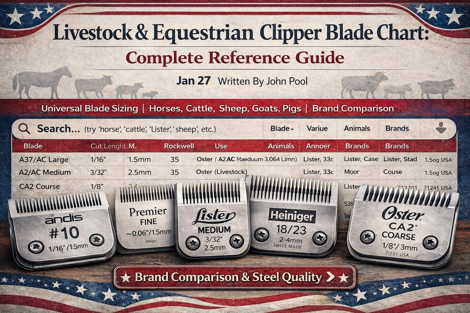 Livestock &amp; Equestrian Clipper Blade Chart: Complete Reference Guide