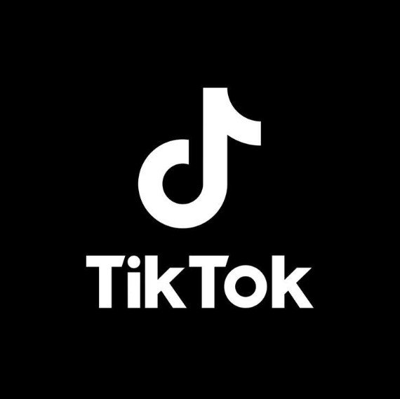 TikTok logo with black background and white emblem and text