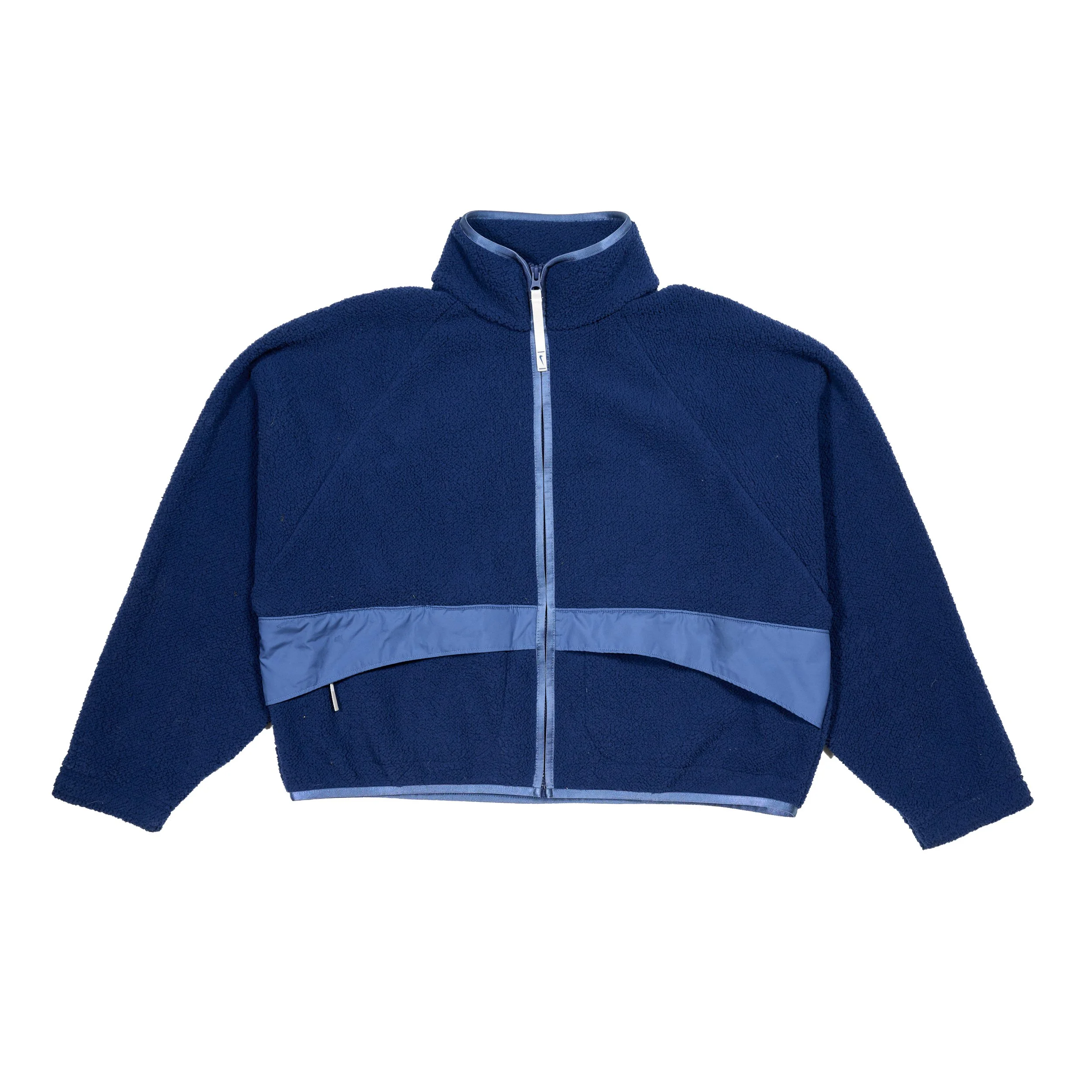 Nike Cropped Blue Fleece Jacket with Nylon Trim M