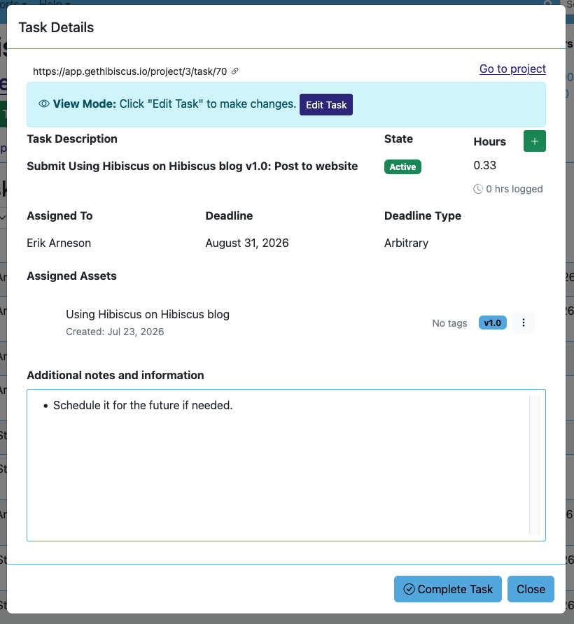The Submit task for this very blog post