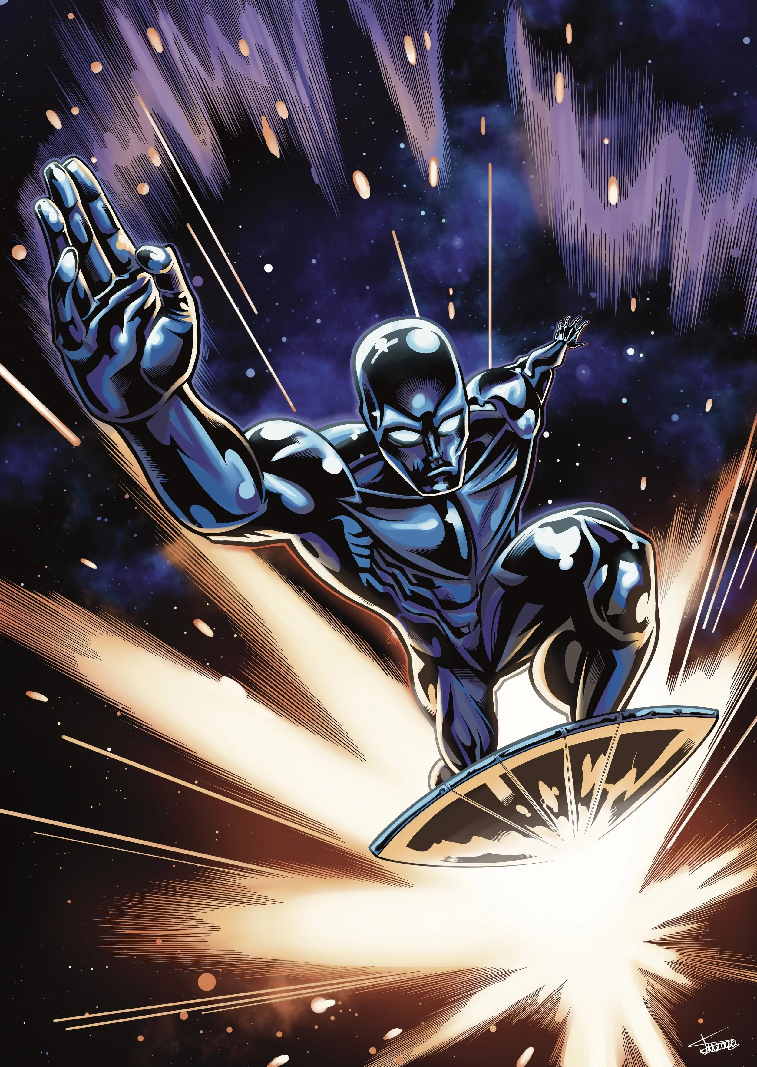 Comic book Silver Surfer illustration drawn by Bournemouth artist
