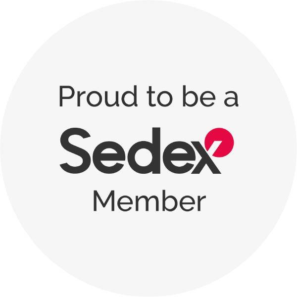 Proud to be a Sedex Member text with Sedex logo inside a white circle.