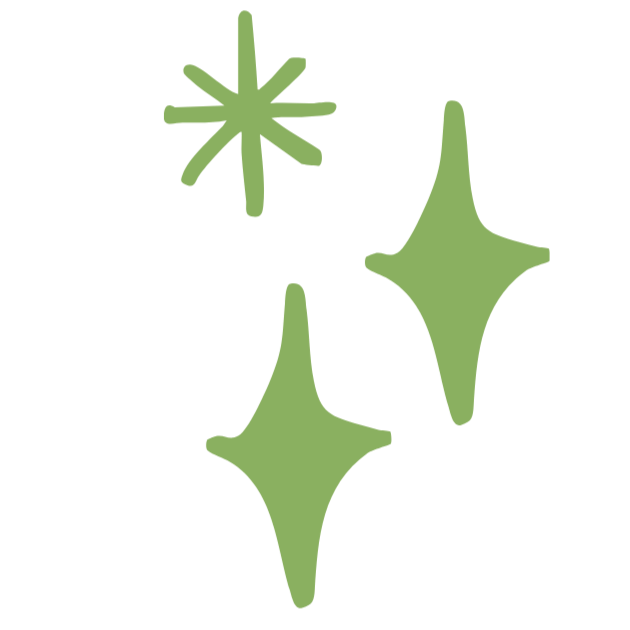 Green star-shaped and diamond-shaped sparkles on a black background.