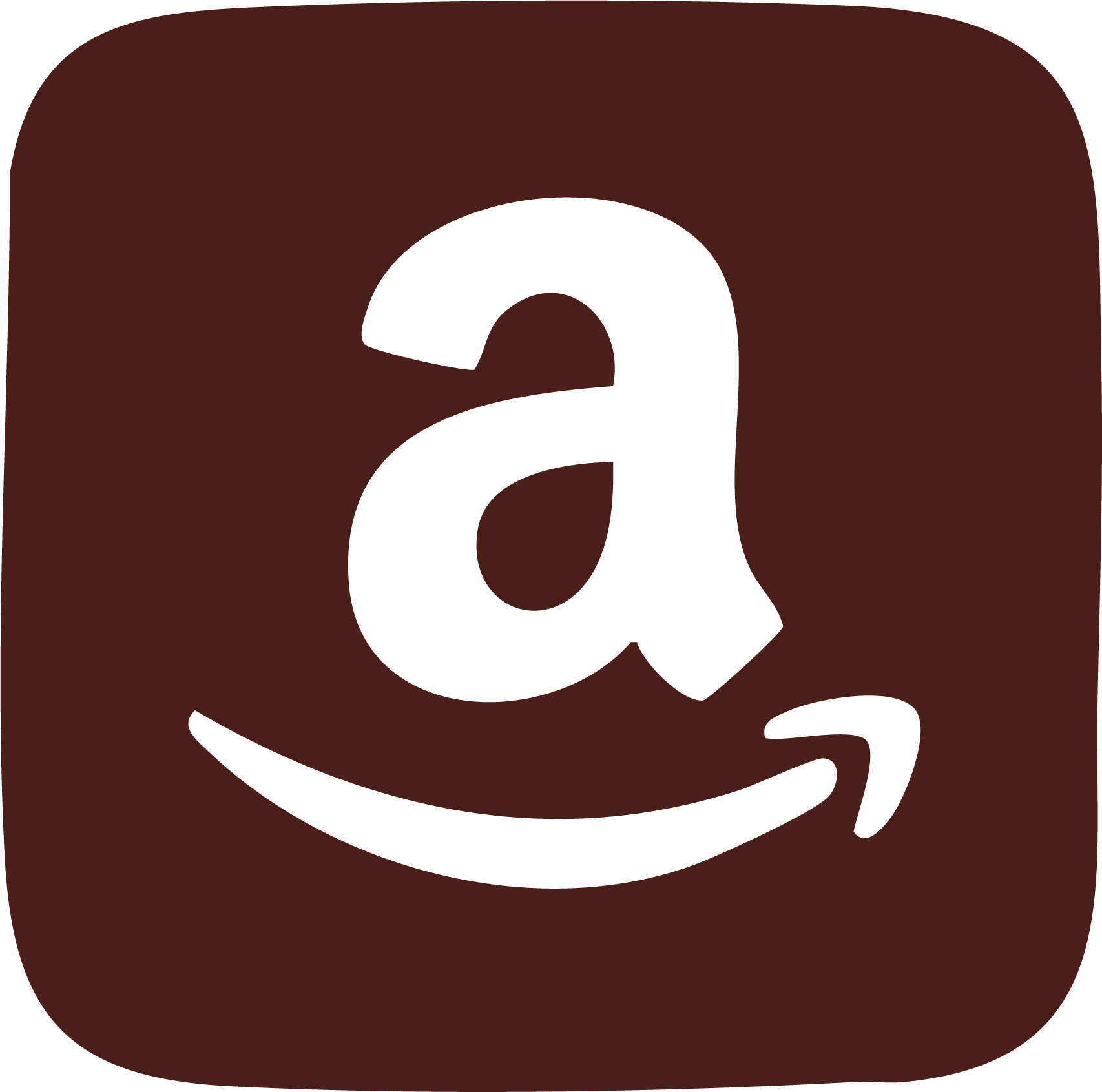 Amazon app icon with a brown background, a black letter 'a' in the center, and a curved arrow underneath that resembles a smile.