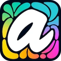 Colorful lowercase letter 'a' surrounded by a vibrant abstract background.