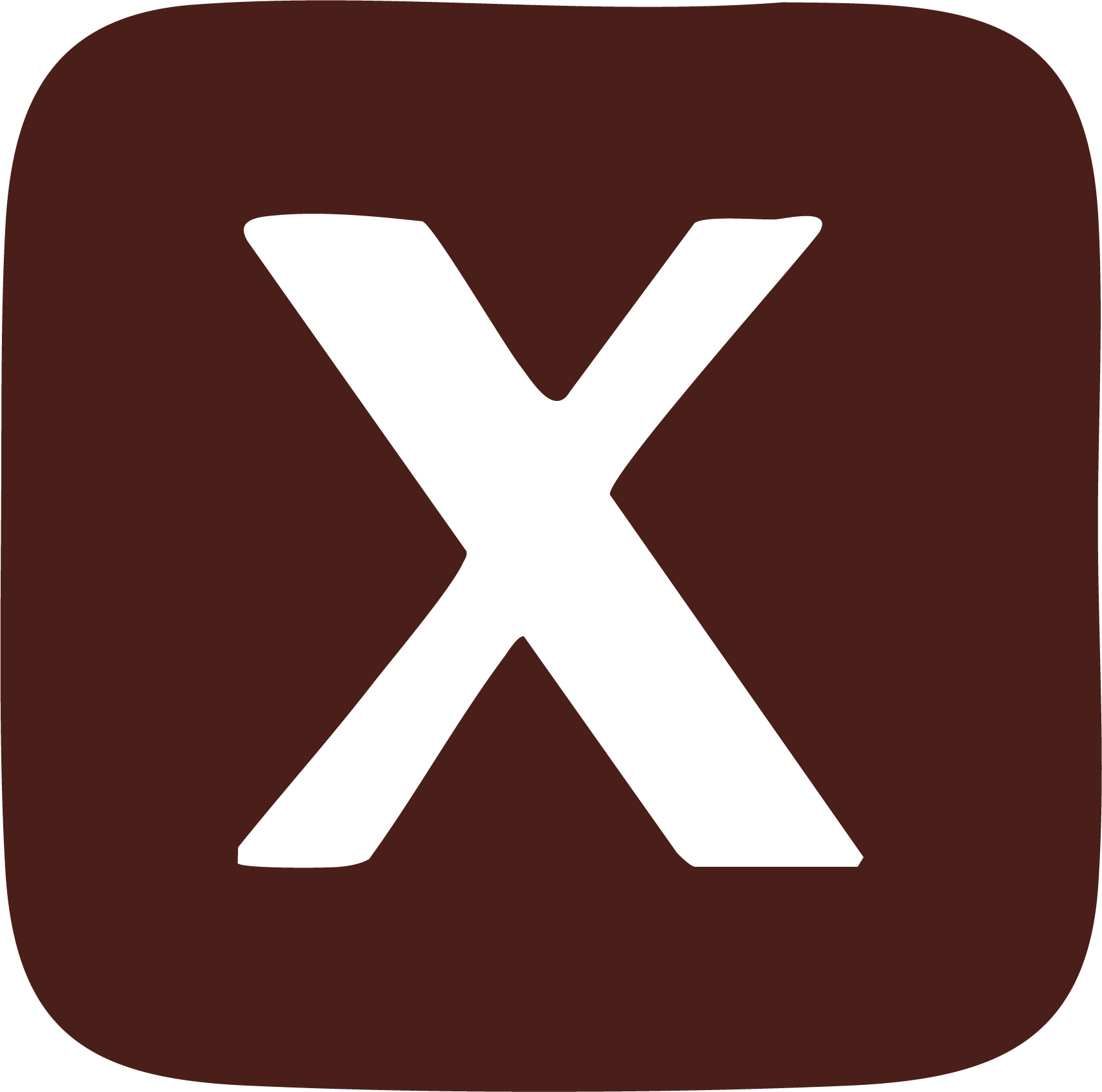 An icon with a black letter X on a brown background.