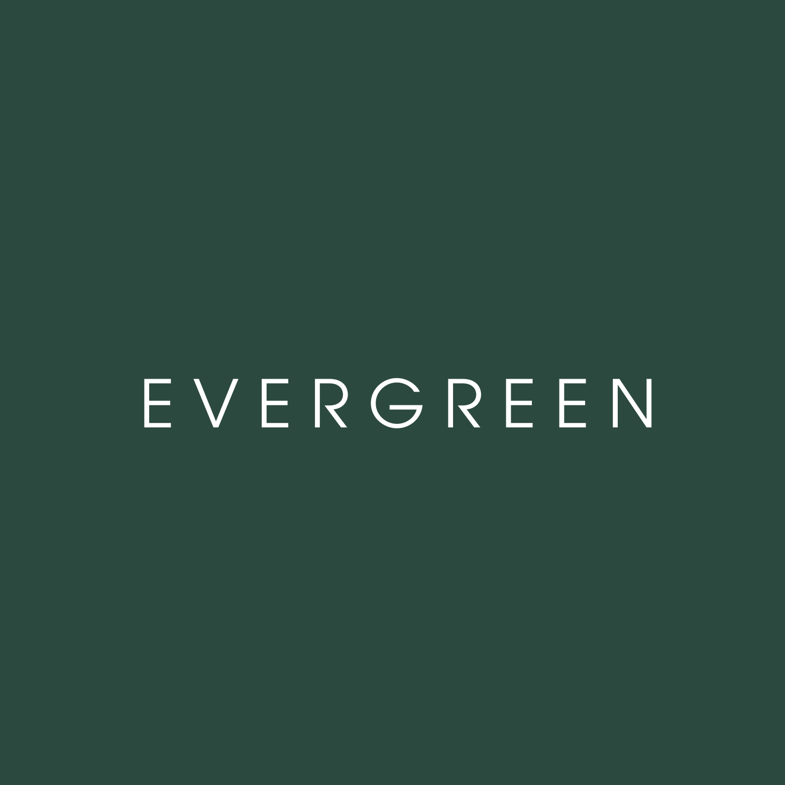 Green background with the word 'EVERGREEN' in white capital letters in the center.