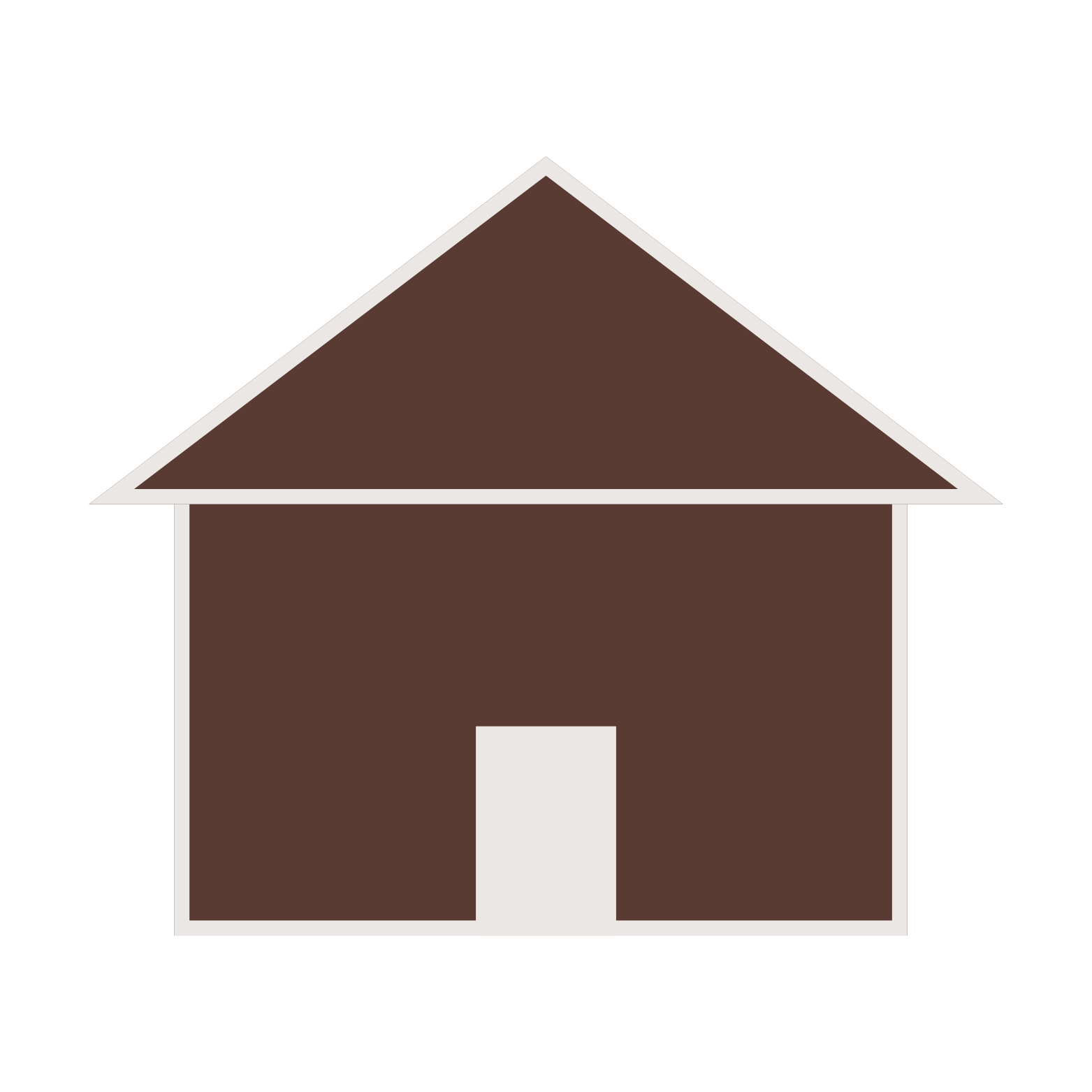 Simplified illustration of a brown house with a triangular roof on a black background.