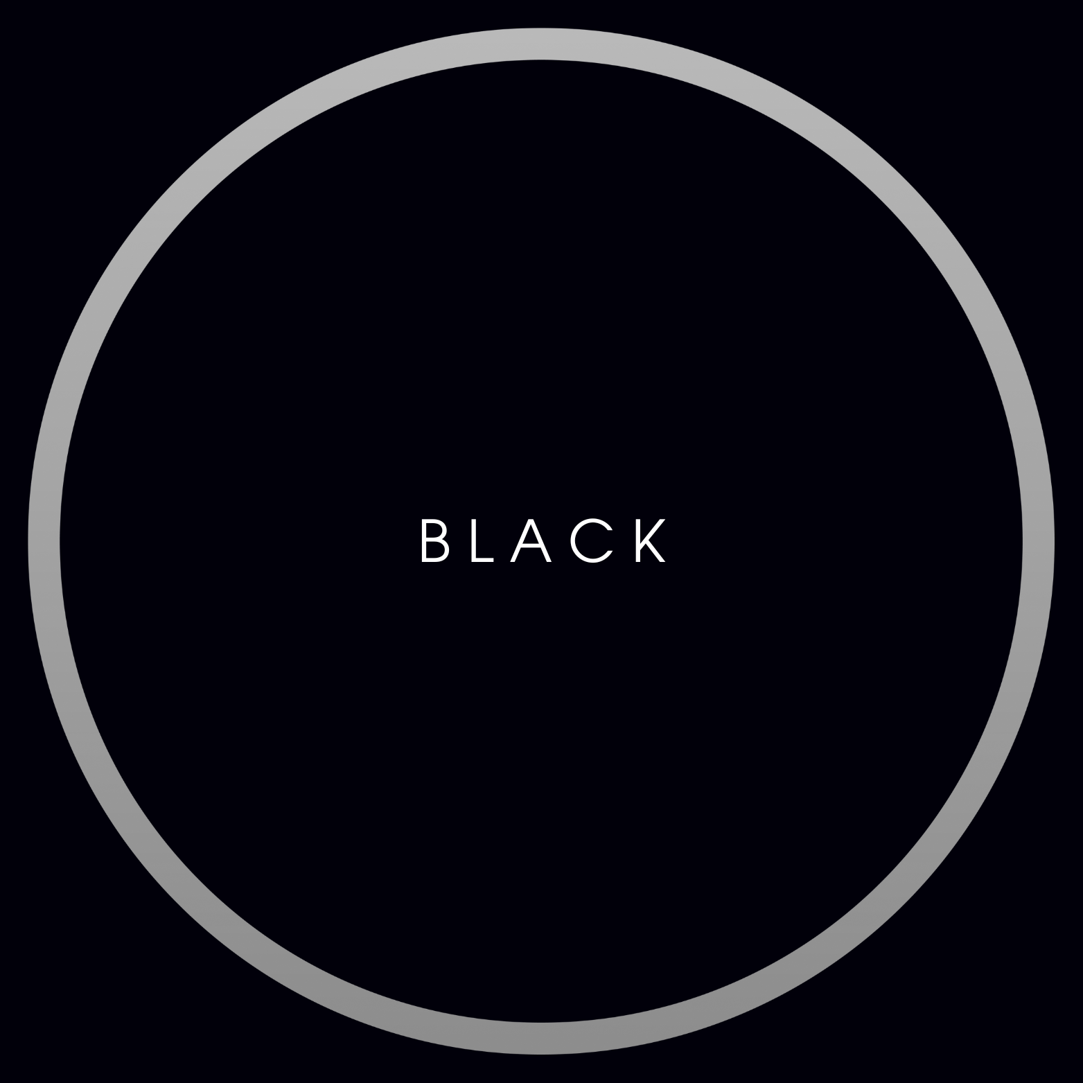 Black circle with the word 'BLACK' in the center, gray border surrounding the circle.