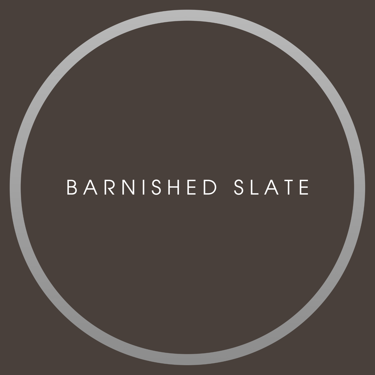 Design with a dark background, large gray ring, and centered white text reading "Barnished Slate".