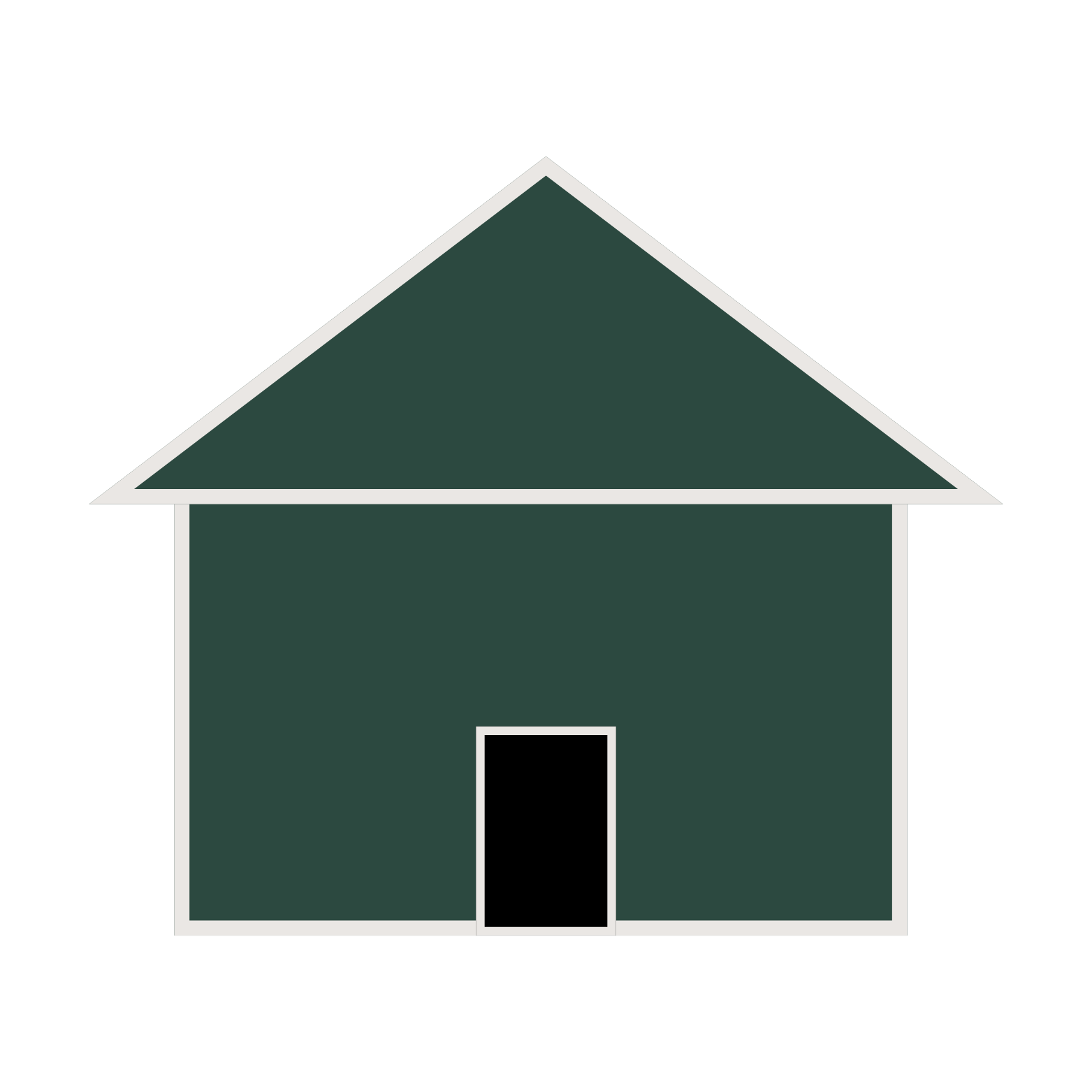 Digital illustration of a simple house with a dark green exterior and a triangular roof on a black background.