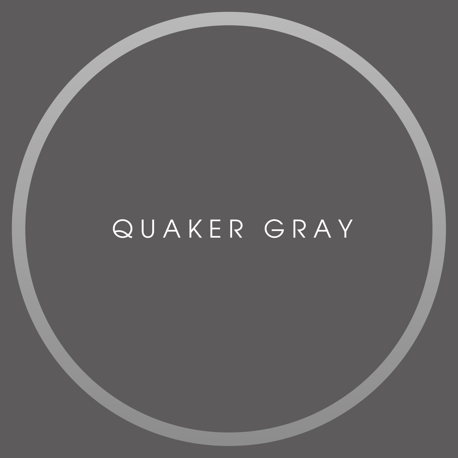 A color sample card labeled 'Quaker Gray' with a gray background and an inner circle.
