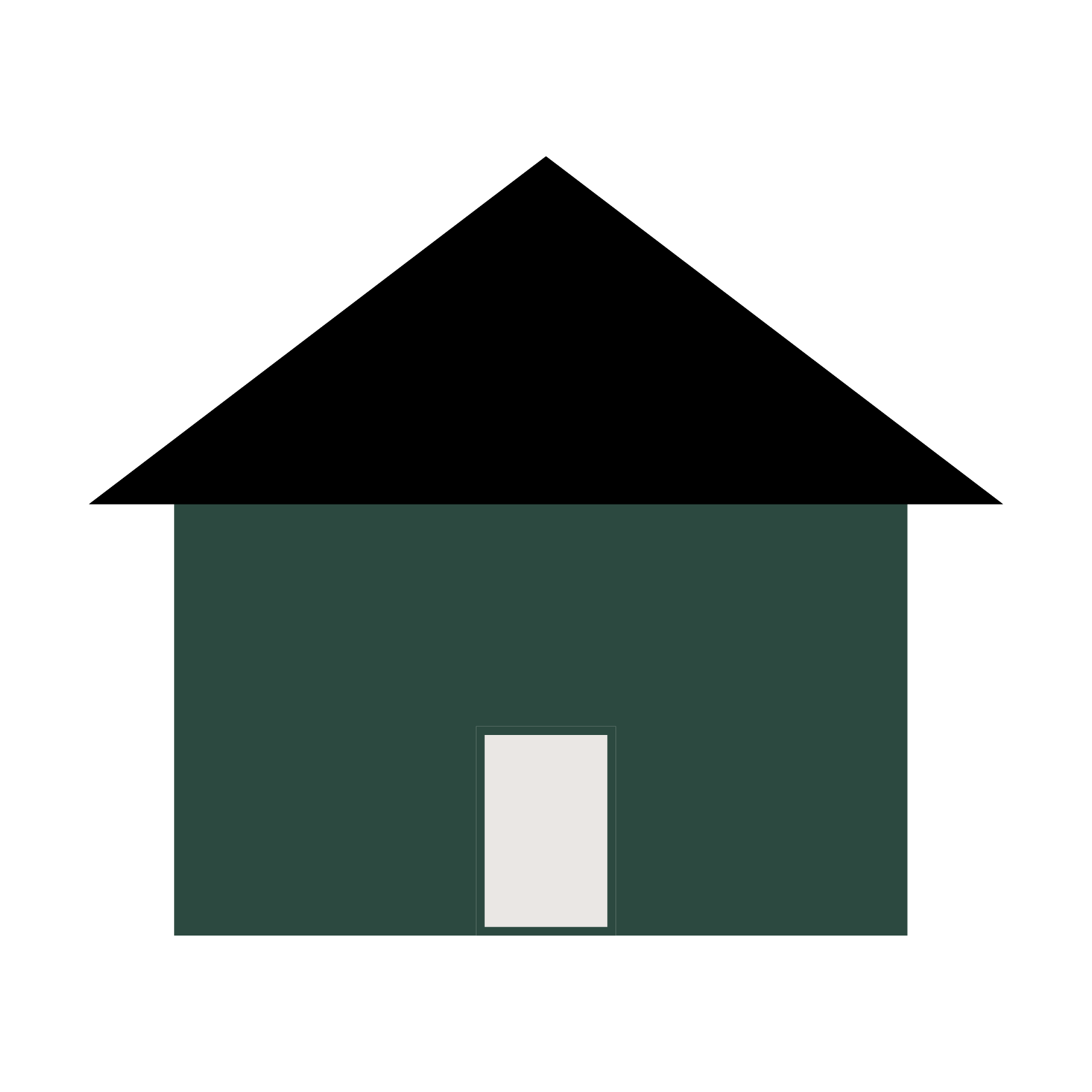 A pixelated digital image of a dark green house with a white door, set against a black background.