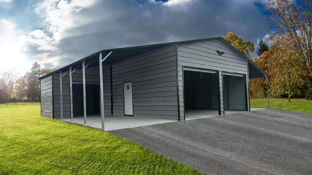 48x30x11 Metal Barn with 12' Lean-To - Boxed Eave Roof