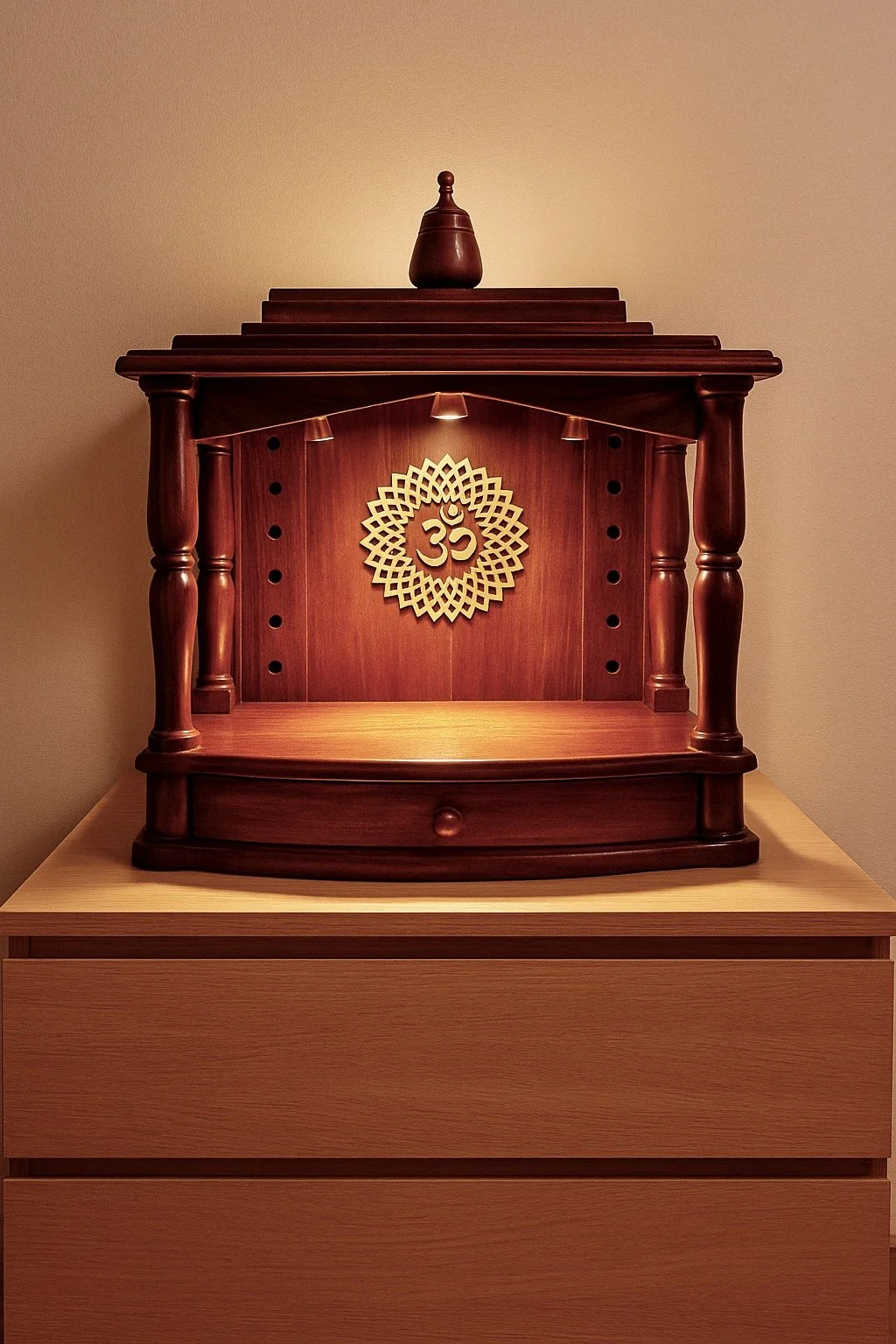 small desktop mandir - mahogany