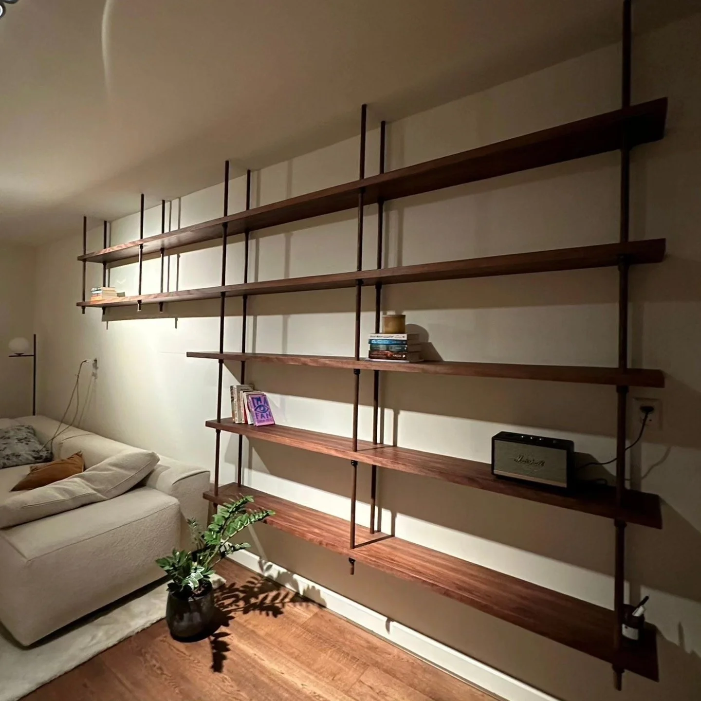 open style bookshelves - walnut