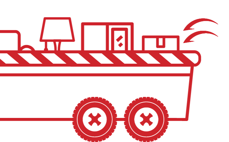 Illustatration of a dump trailer loaded with home furniture