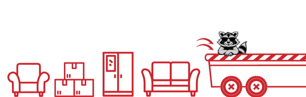 Illustration of dump trailer with items to load and racoon in back