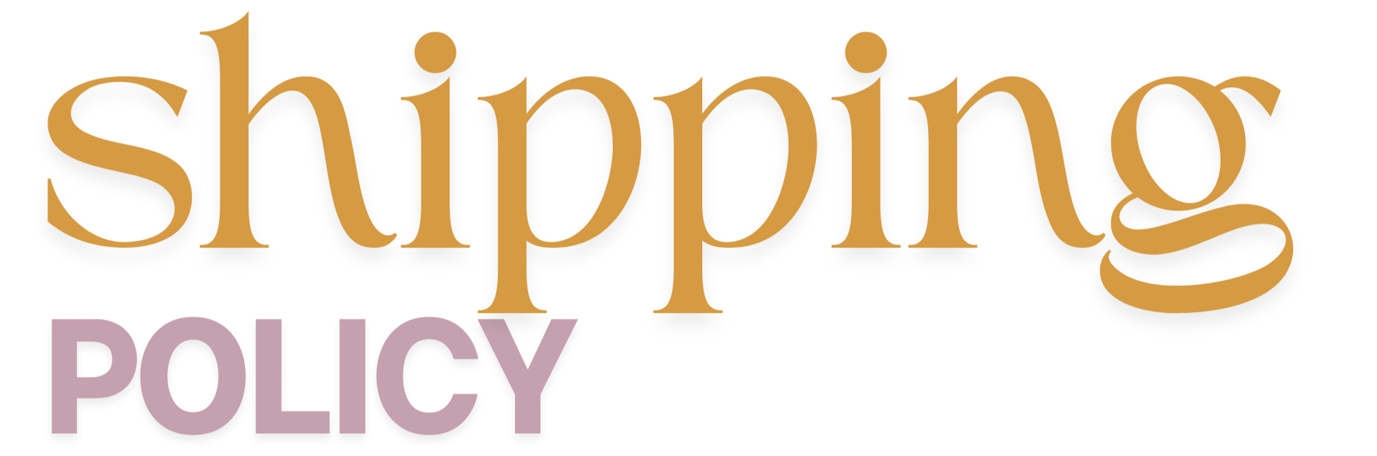 Words 'shipping policy' in large, stylized font with 'policy' in purple.