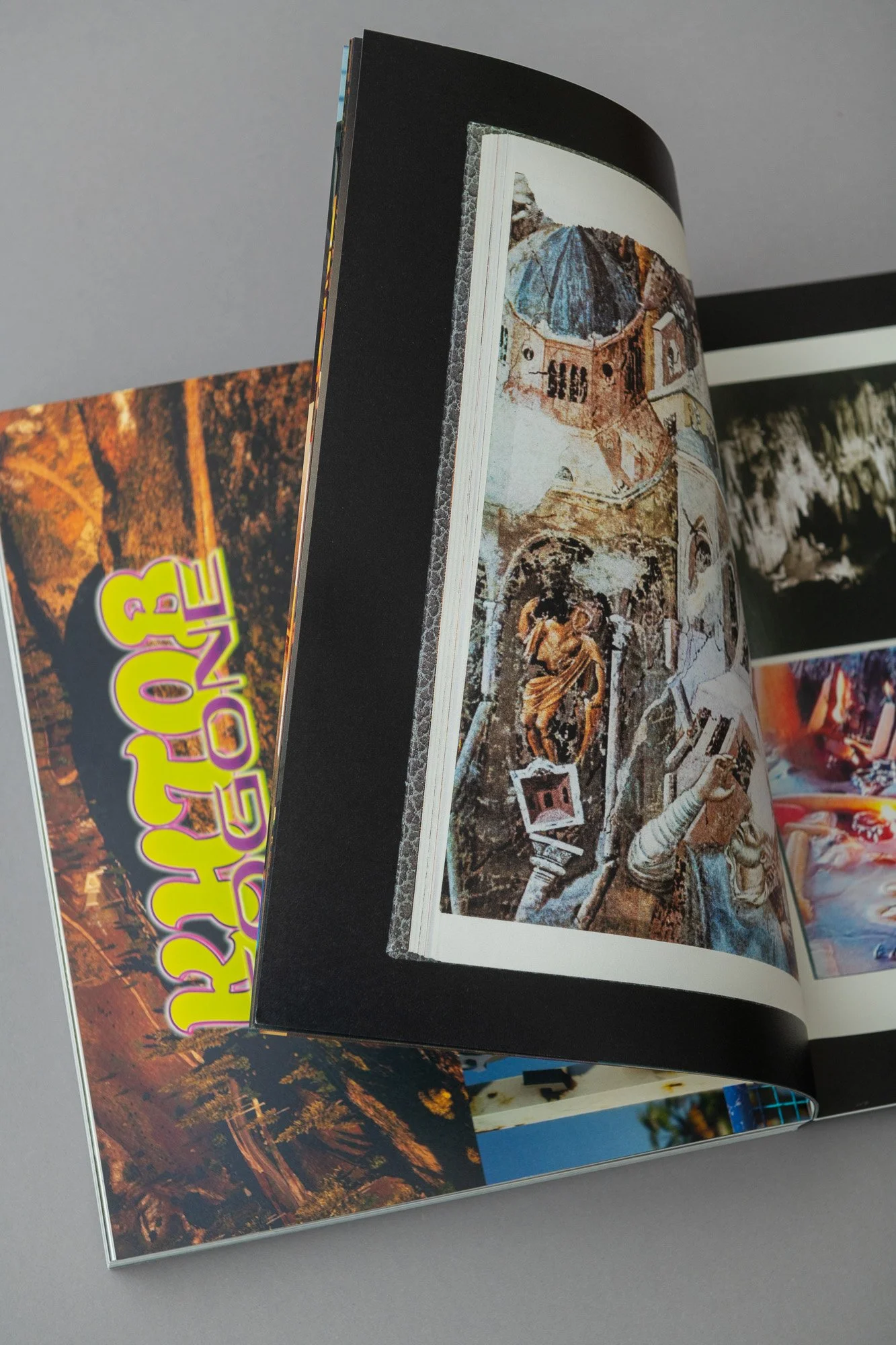 Pagina di rivista con immagini di arte e cultura, mostra un progetto fotografico o di pubblicità