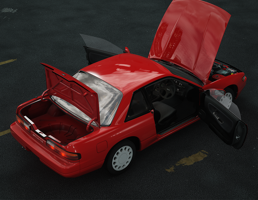 Nissan Silvia S13 Coupe opened doors from the back