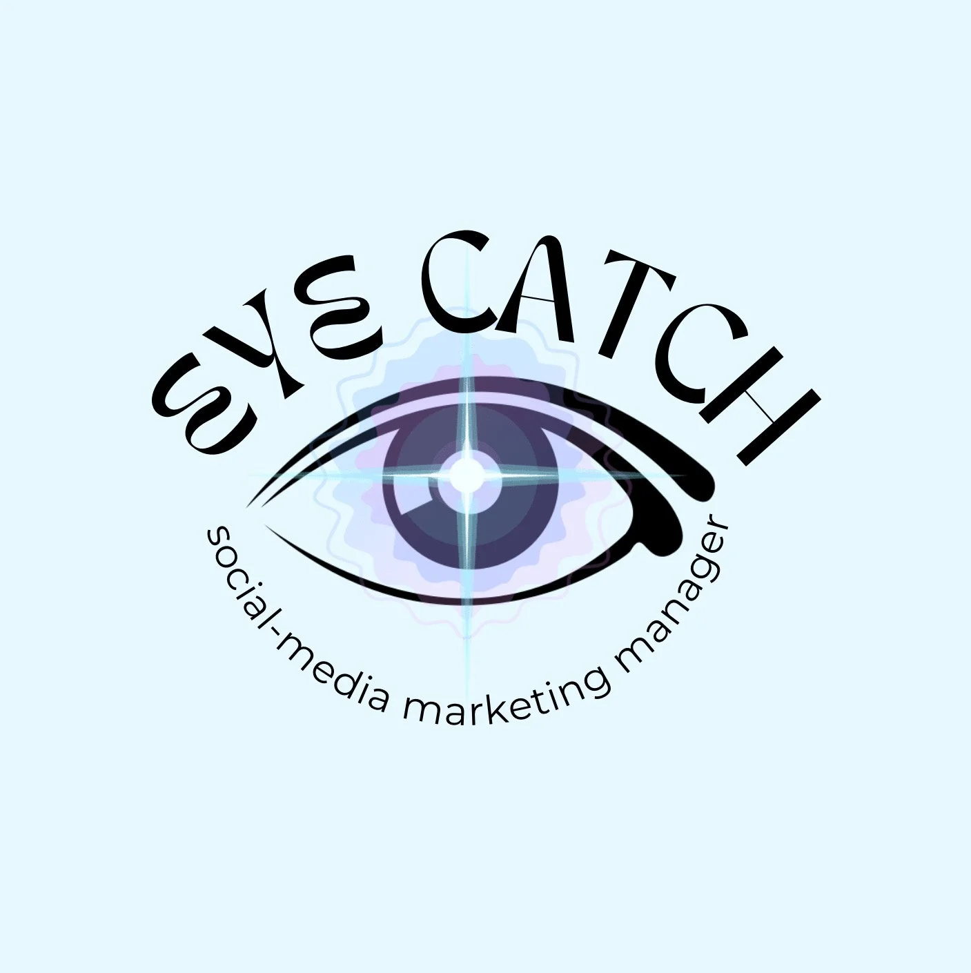 A logo with a stylized eye and the text 'EYES CATCH' arched over the eye, and 'social-media marketing manager' curved below.