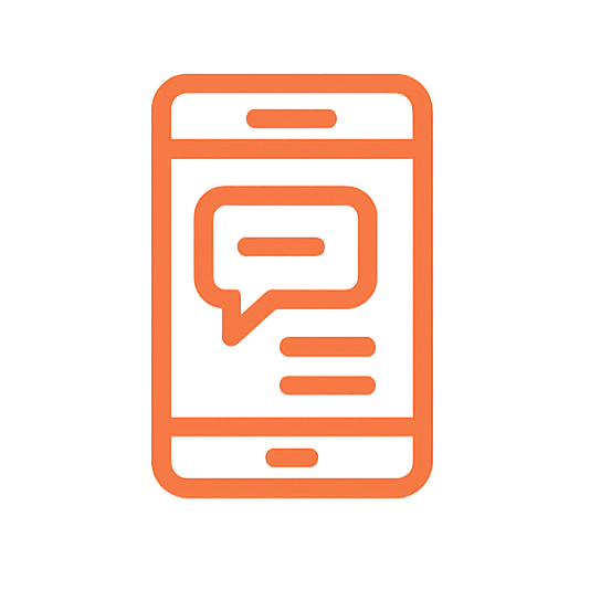 Outline of a smartphone with a speech bubble icon on the screen.