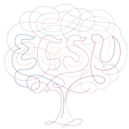 Colorful, abstract line art that forms a tree with swirling lines and a cloud-like canopy.
