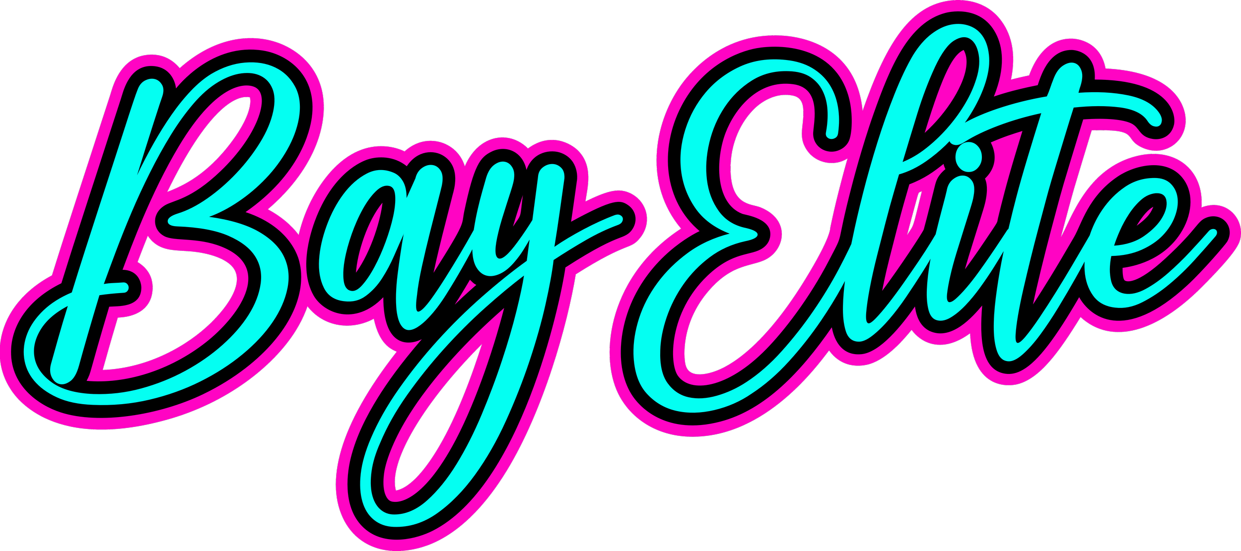 Bright neon sign reading 'Pay Cute' in turquoise and pink cursive letters on a black background.