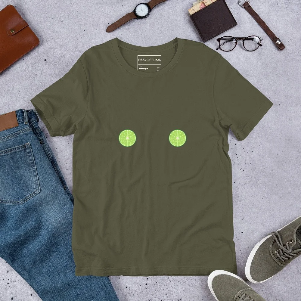 lime shirt, citrus t-shirt, pixel art tee, cute graphic tee, mirrored chest design