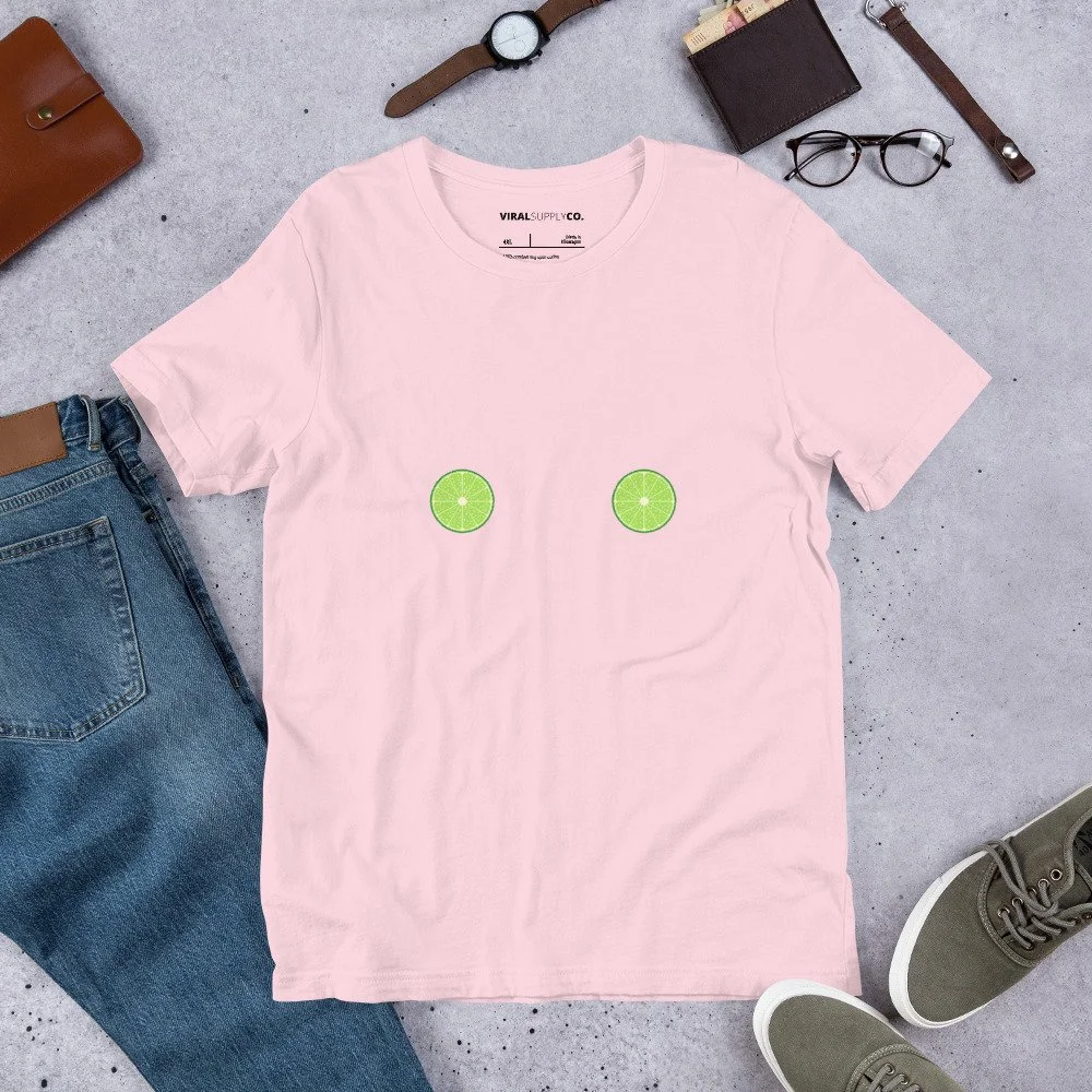 lime shirt, citrus t-shirt, pixel art tee, cute graphic tee, mirrored chest design
