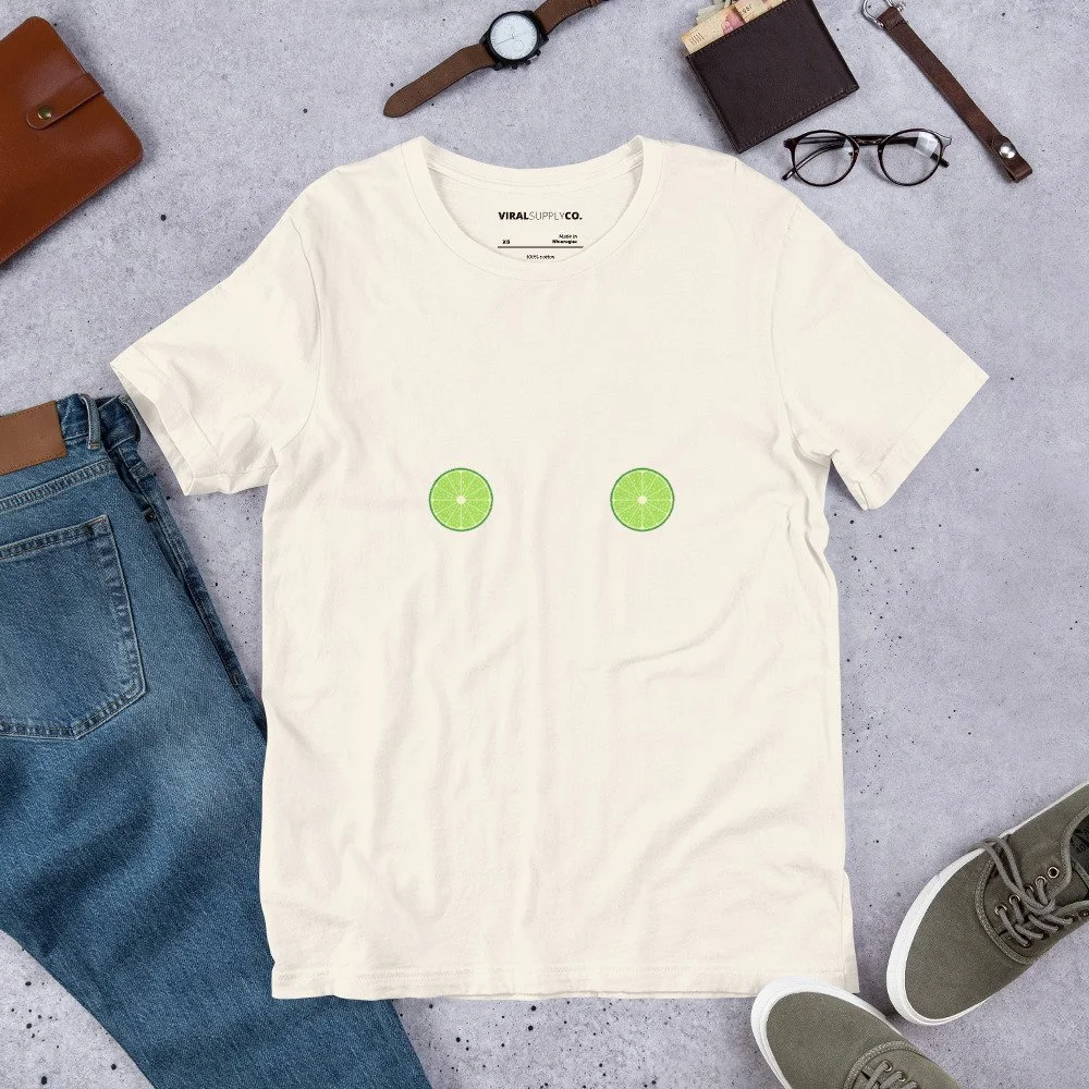 lime shirt, citrus t-shirt, pixel art tee, cute graphic tee, mirrored chest design