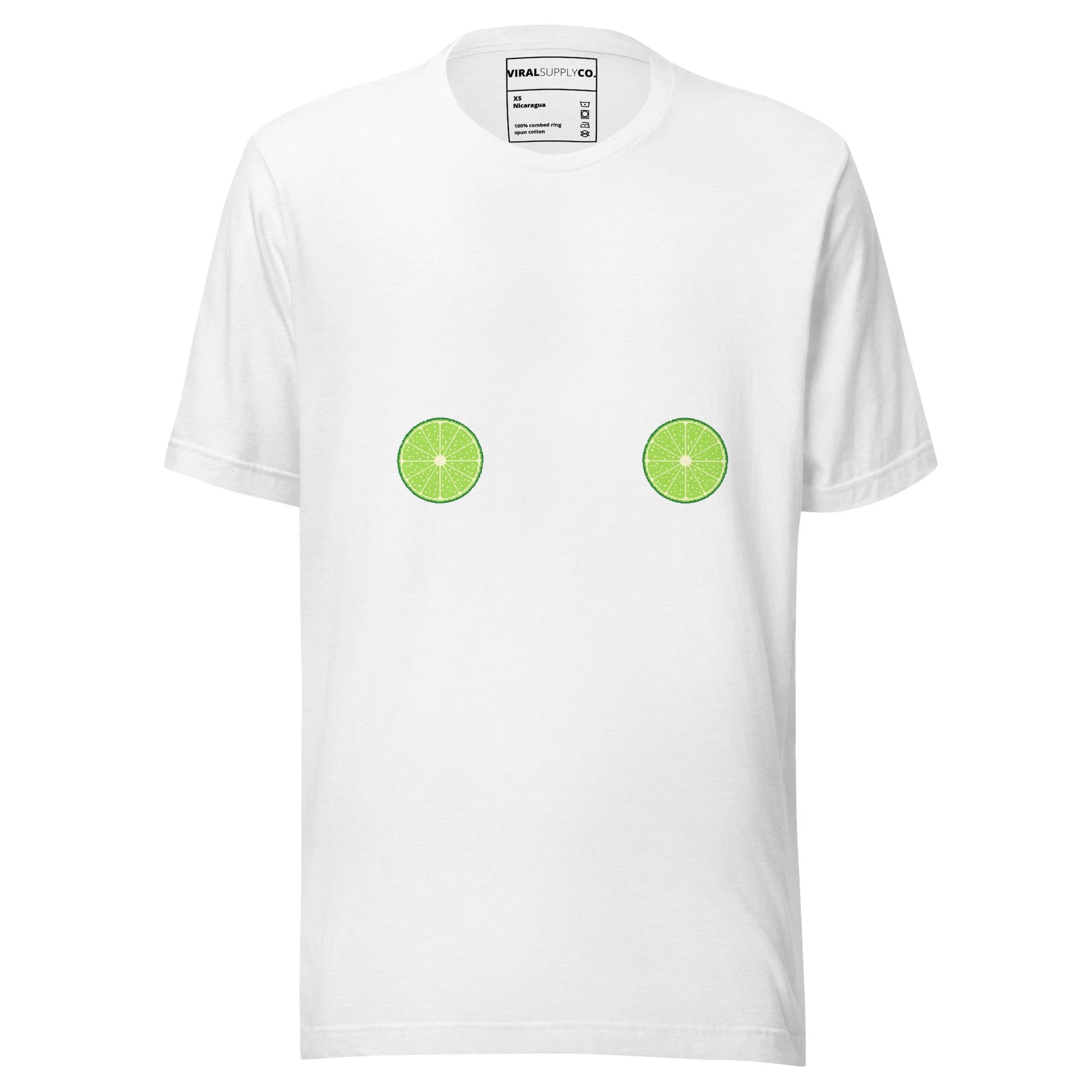 lime shirt, citrus t-shirt, pixel art tee, cute graphic tee, mirrored chest design