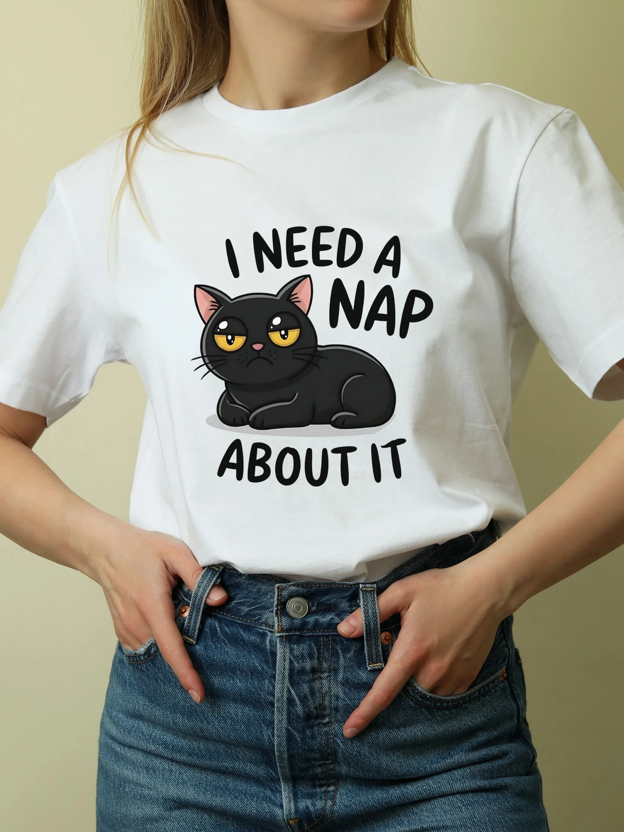 I Need a Nap About It – Black Cat Graphic T-Shirt