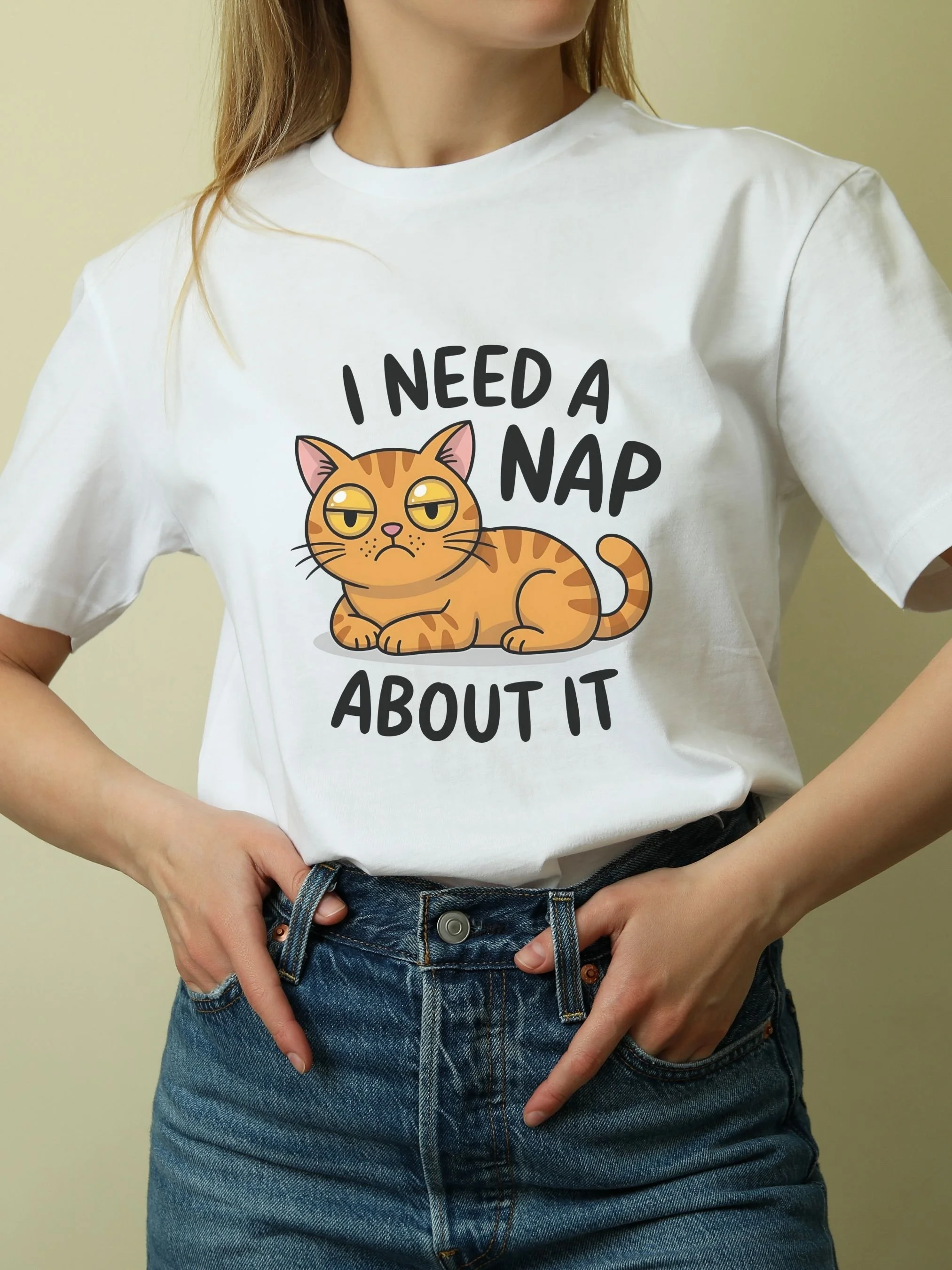 I Need a Nap About It – Orange Cat Graphic T-Shirt