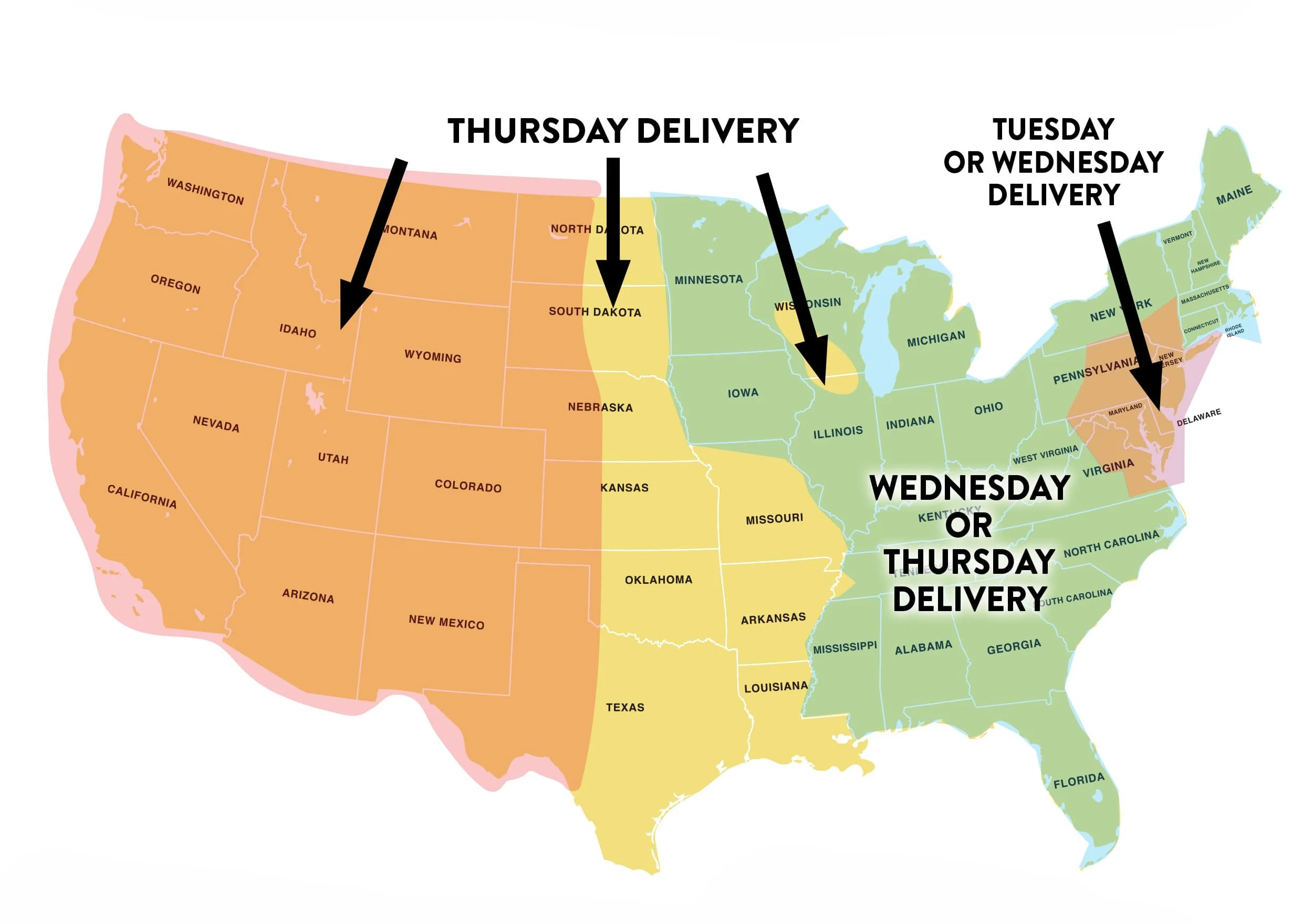 UPS Delivery Zone Map of the USA