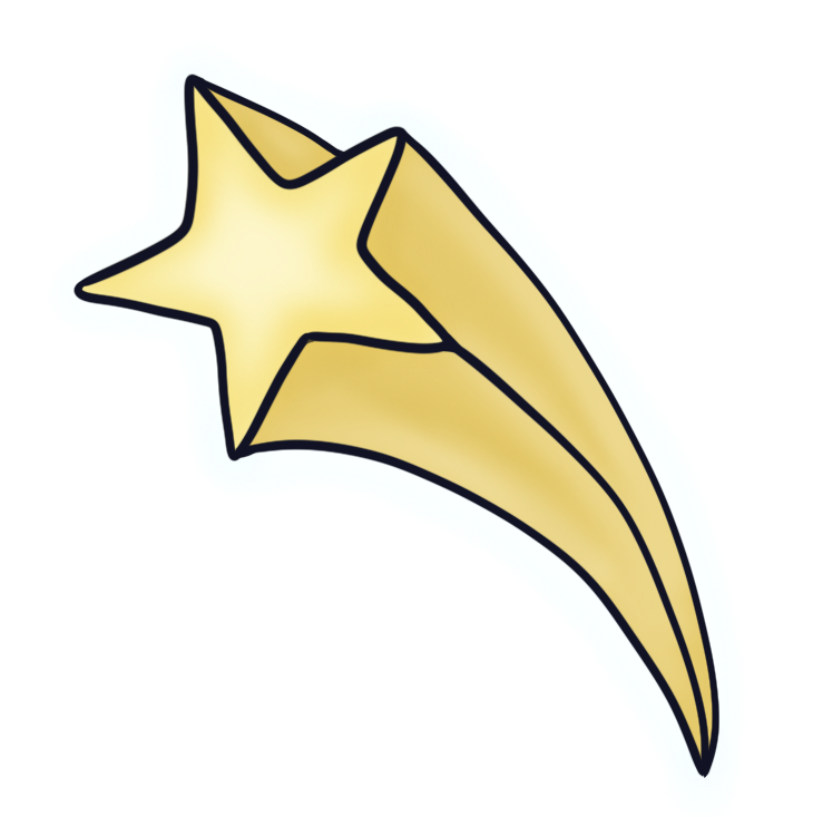 A cartoon yellow shooting star with a trail