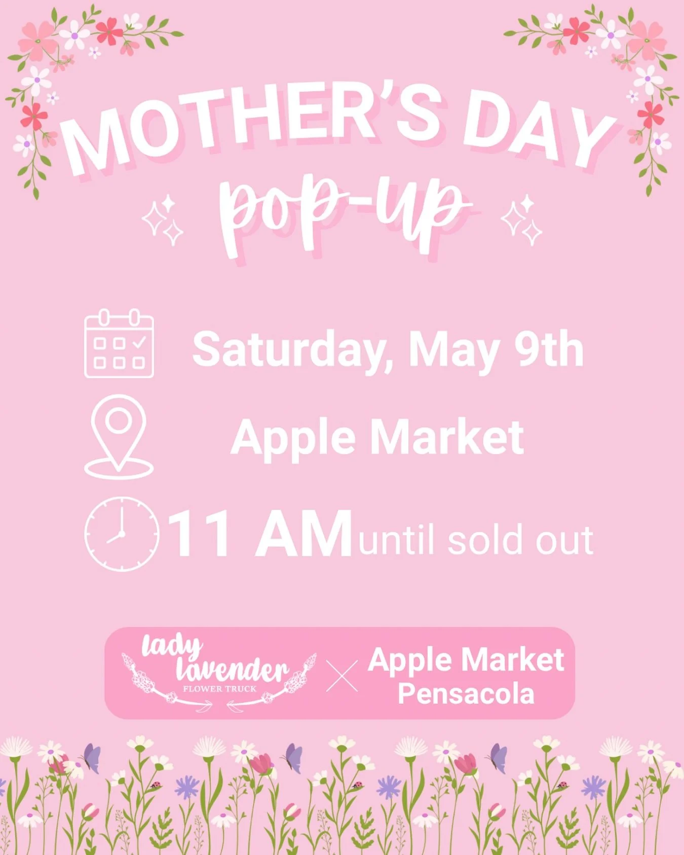 Mother&rsquo;s Day week is quickly approaching and we could not be more excited! We will be popping up at Apple Market in Pensacola on May, 9th starting at 11 AM. Stop by with your mom so she can build a bouquet!🤩💐

Stay tuned for information about