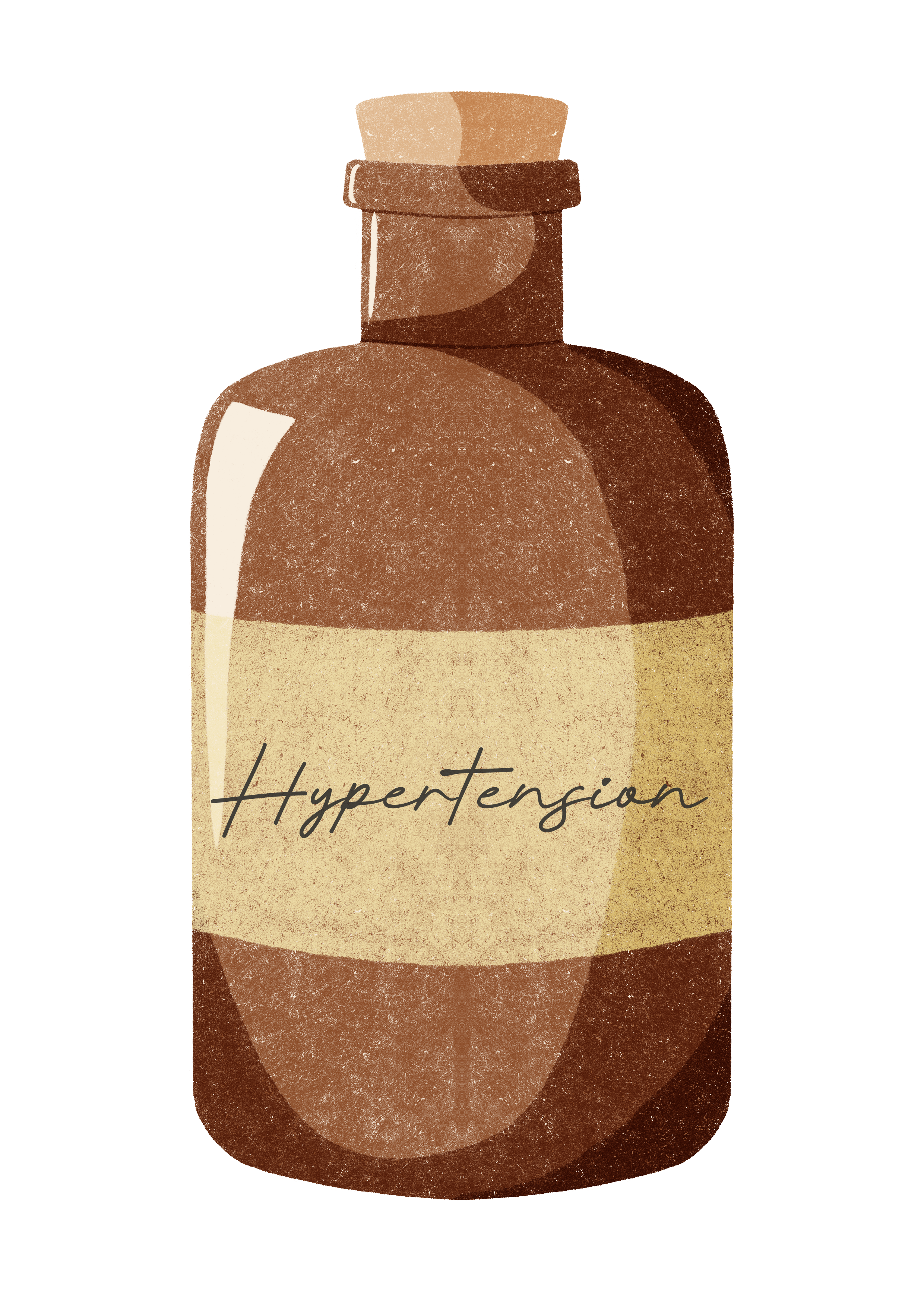 Illustration of a medicine bottle labeled 'Hypertension' with a beige background.