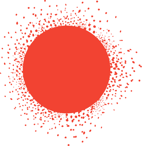 A large red circle with scattered red dots on a black background.