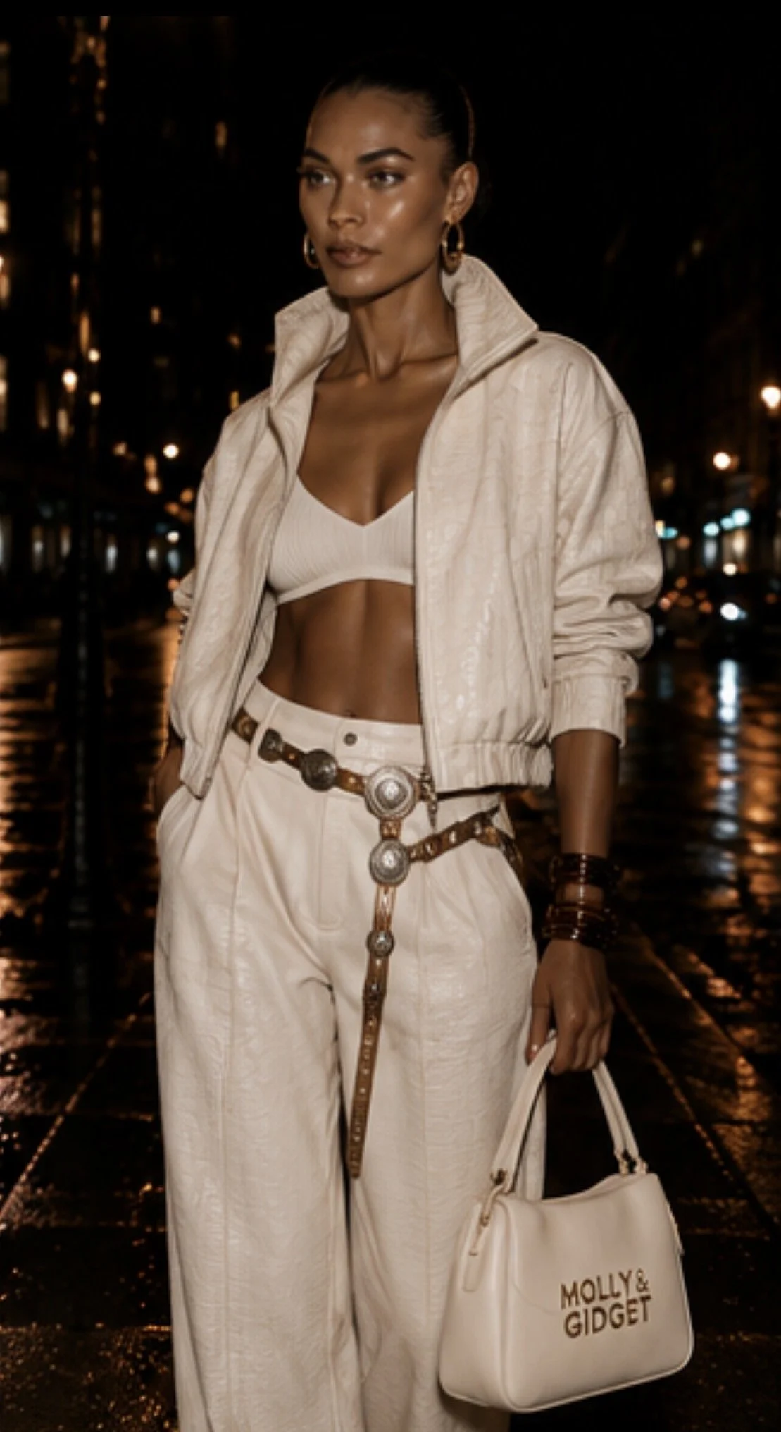CHARLY LEATHER 3-PIECE OUTFIT (Jacket, Top and Pants)
SIZING: Bust 32"; Waist 25"; Hips 34"
PRICE: $2500*