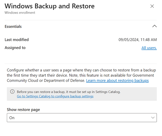 Windows Backup and Restore - Restore Page On